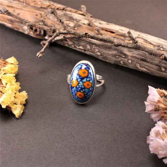 Blue-Orange-Oval-Enamel-Ring