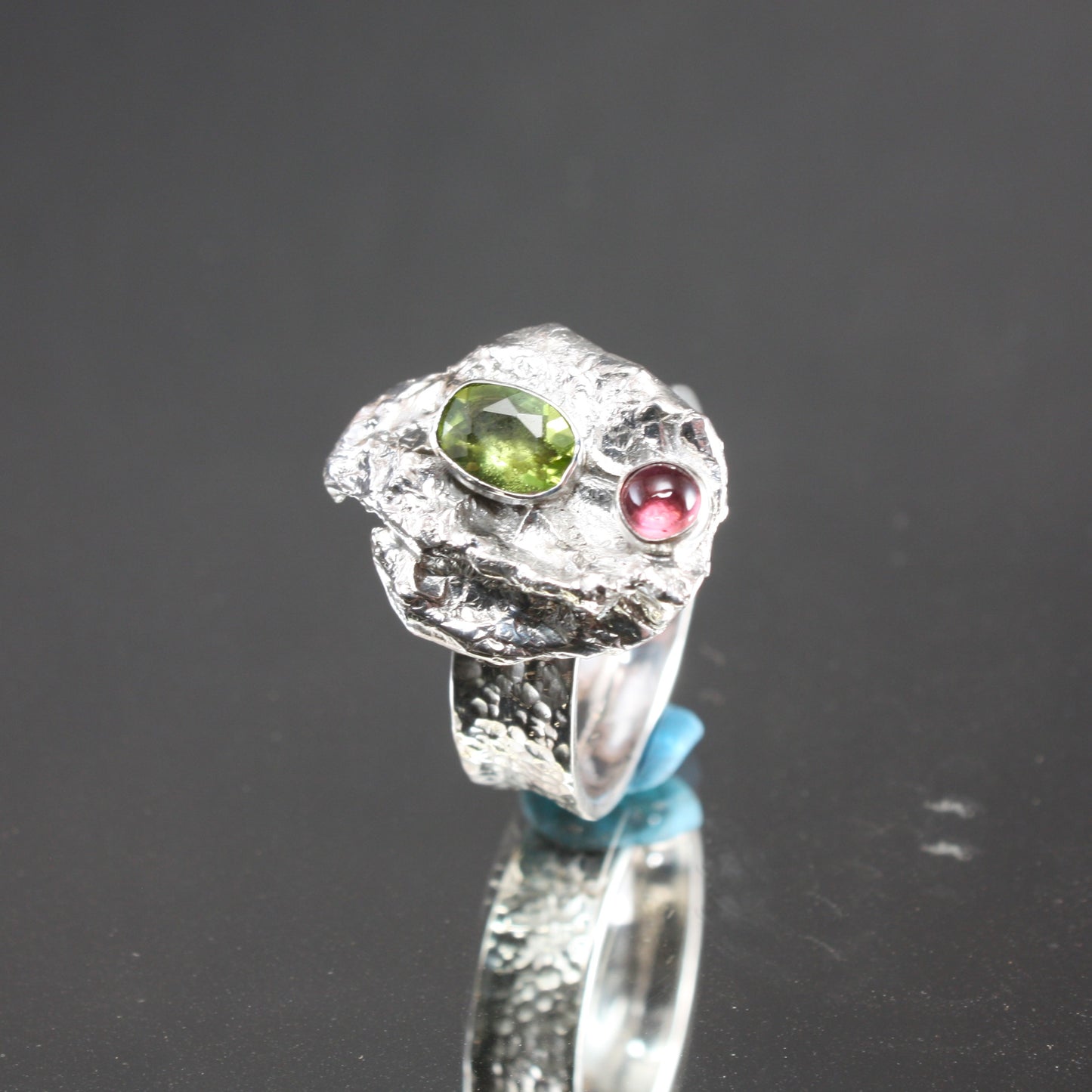 Peridot and Pink Tourmaline Water Cast Ring