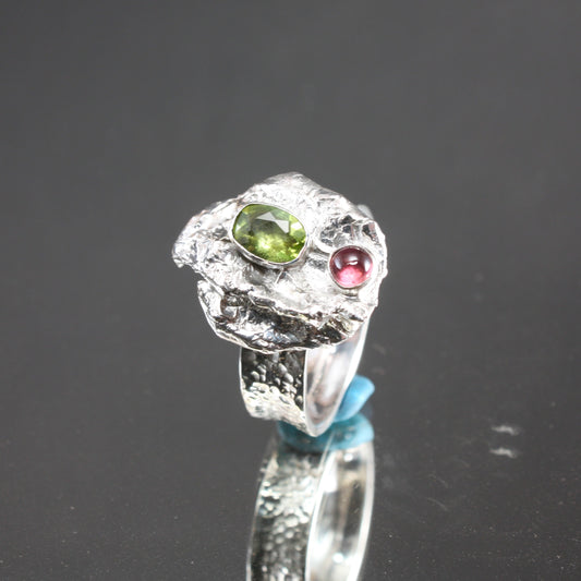Peridot and Pink Tourmaline Water Cast Ring