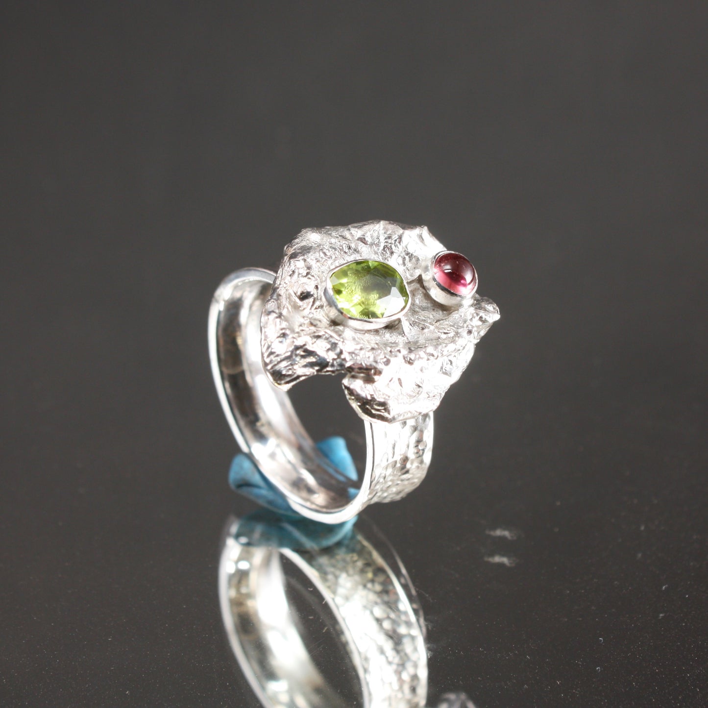 Peridot and Pink Tourmaline Water Cast Ring