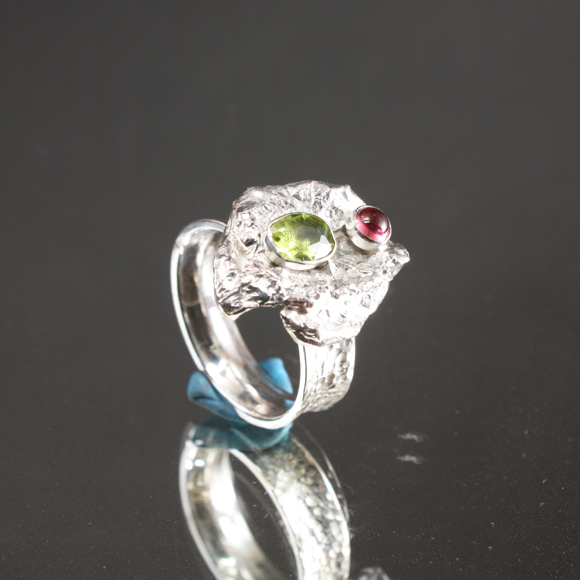 Peridot and Pink Tourmaline Water Cast Ring