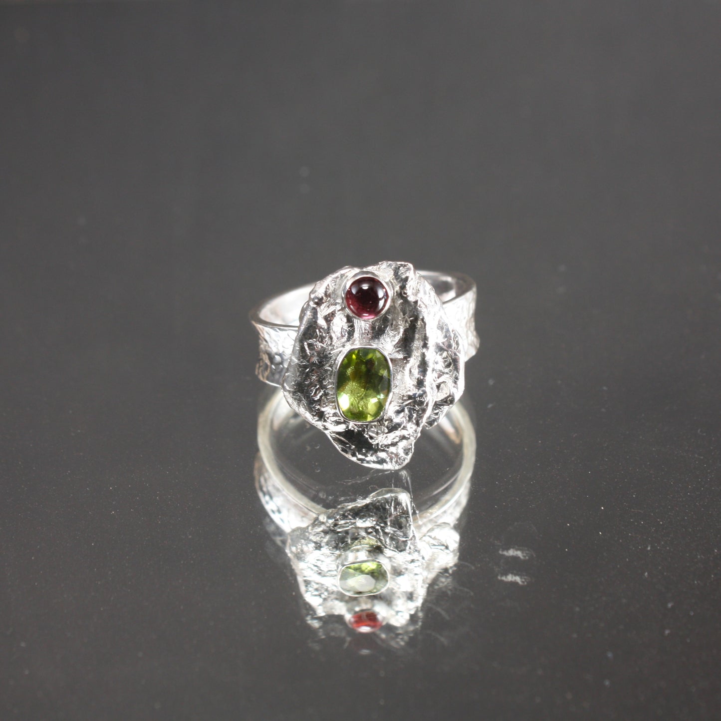 Peridot and Pink Tourmaline Water Cast Ring