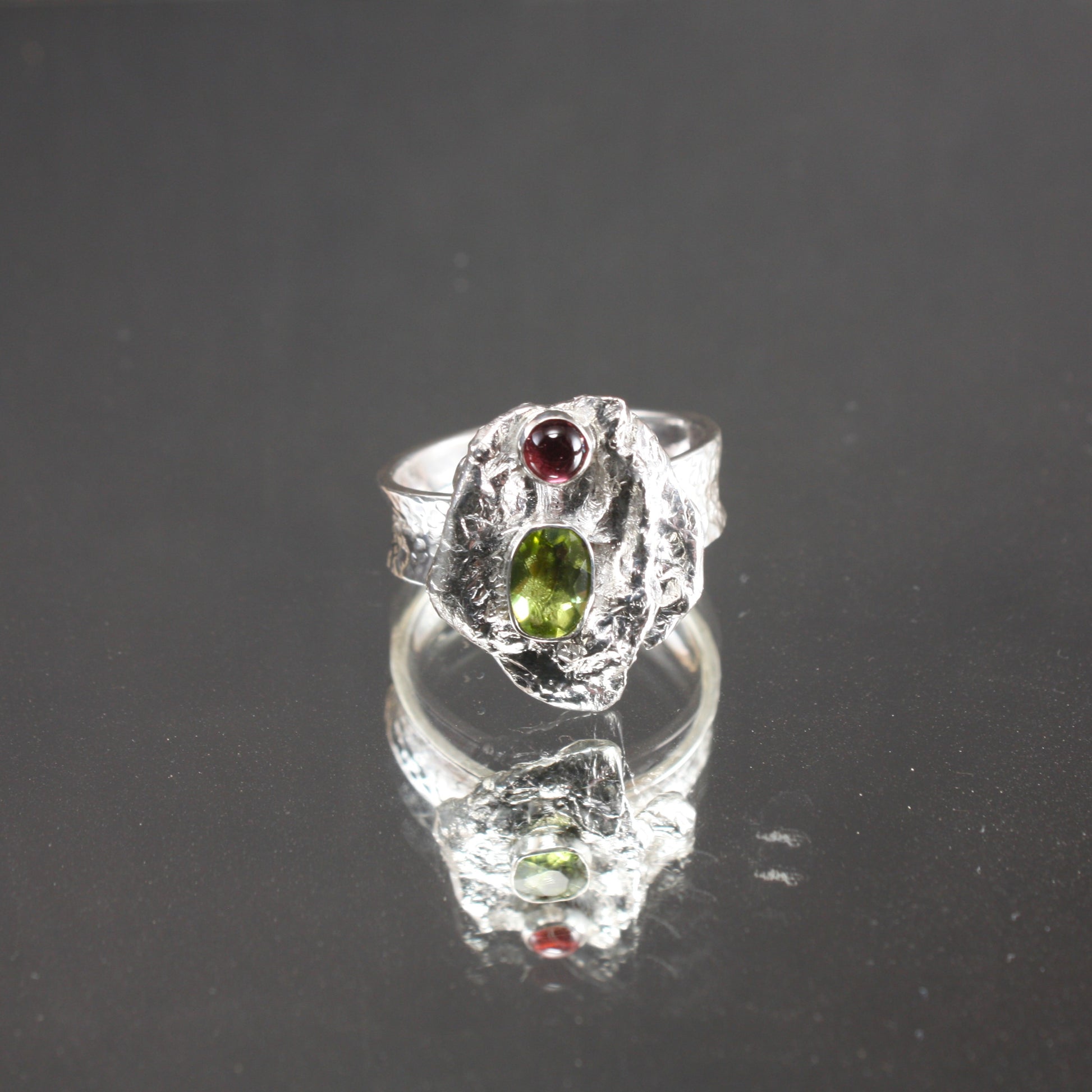 Peridot and Pink Tourmaline Water Cast Ring