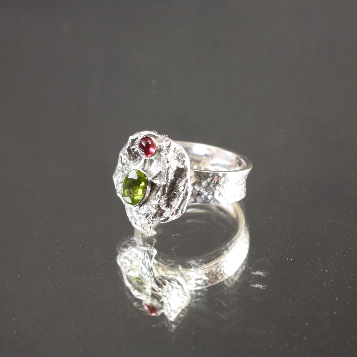 Peridot and Pink Tourmaline Water Cast Ring