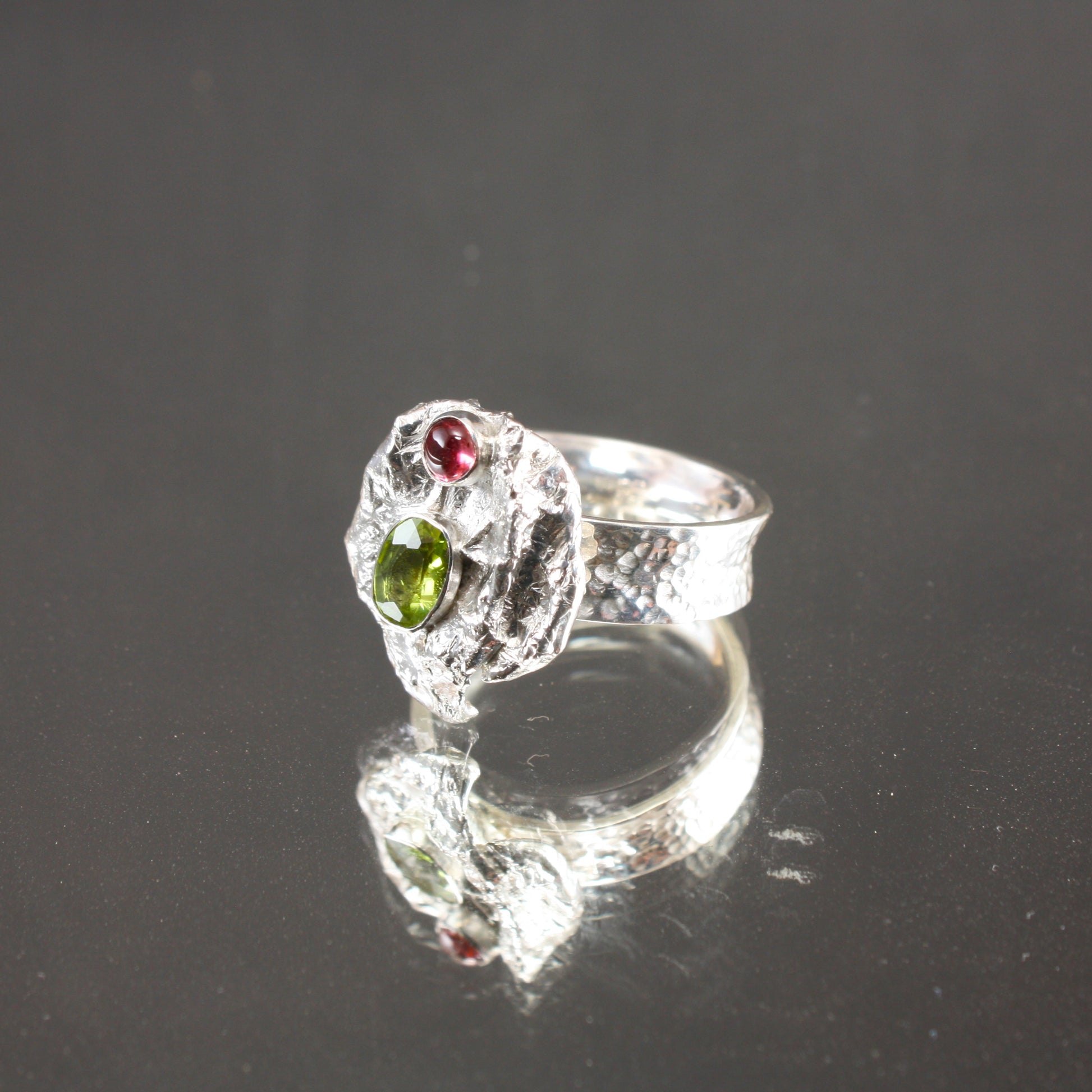 Peridot and Pink Tourmaline Water Cast Ring