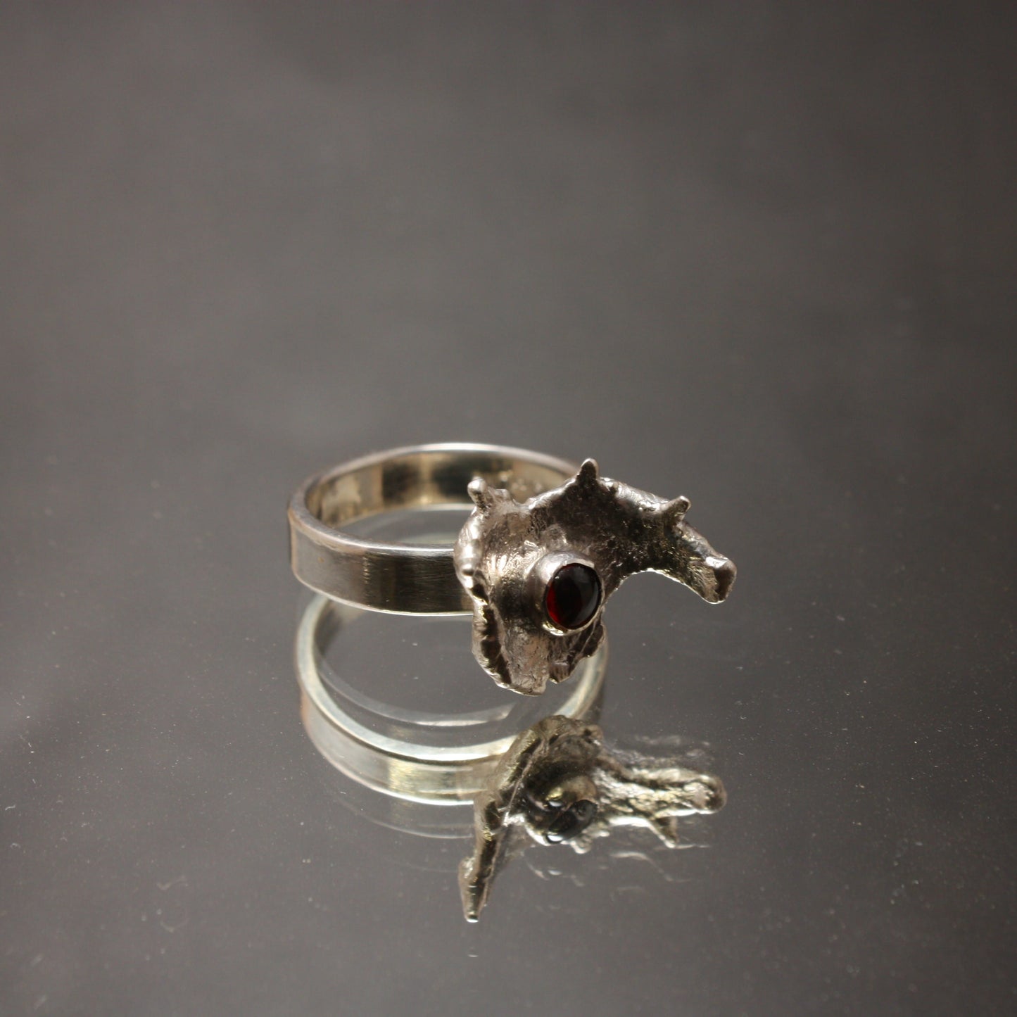 Water Cast Ring with Garnet