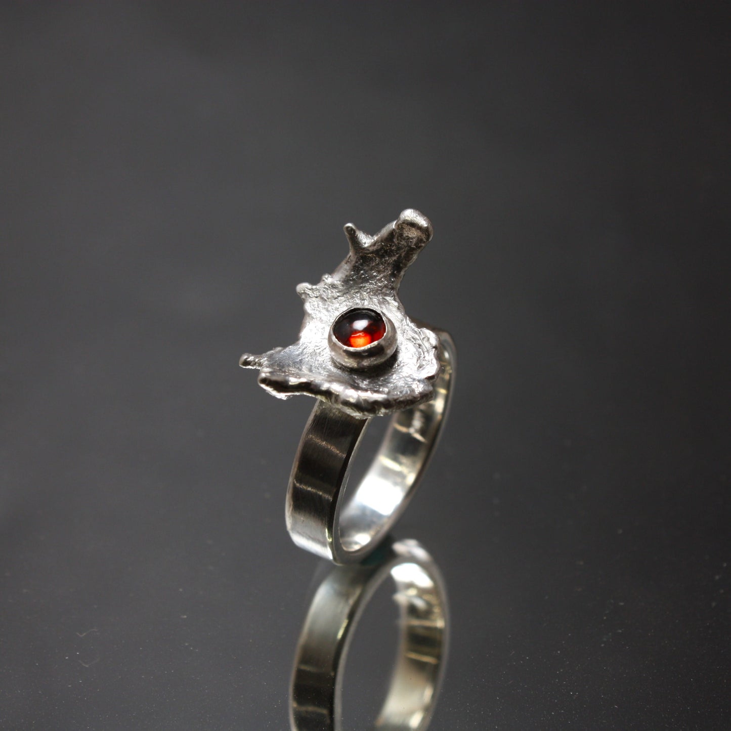 Water Cast Ring with Garnet