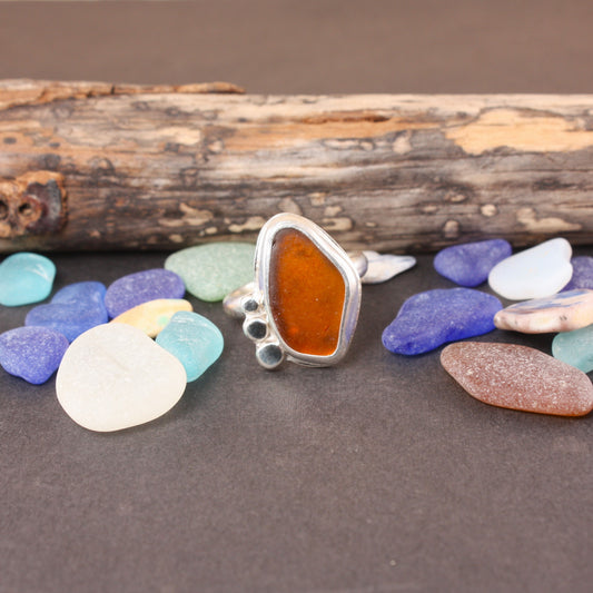 Amber Sea Glass Ring