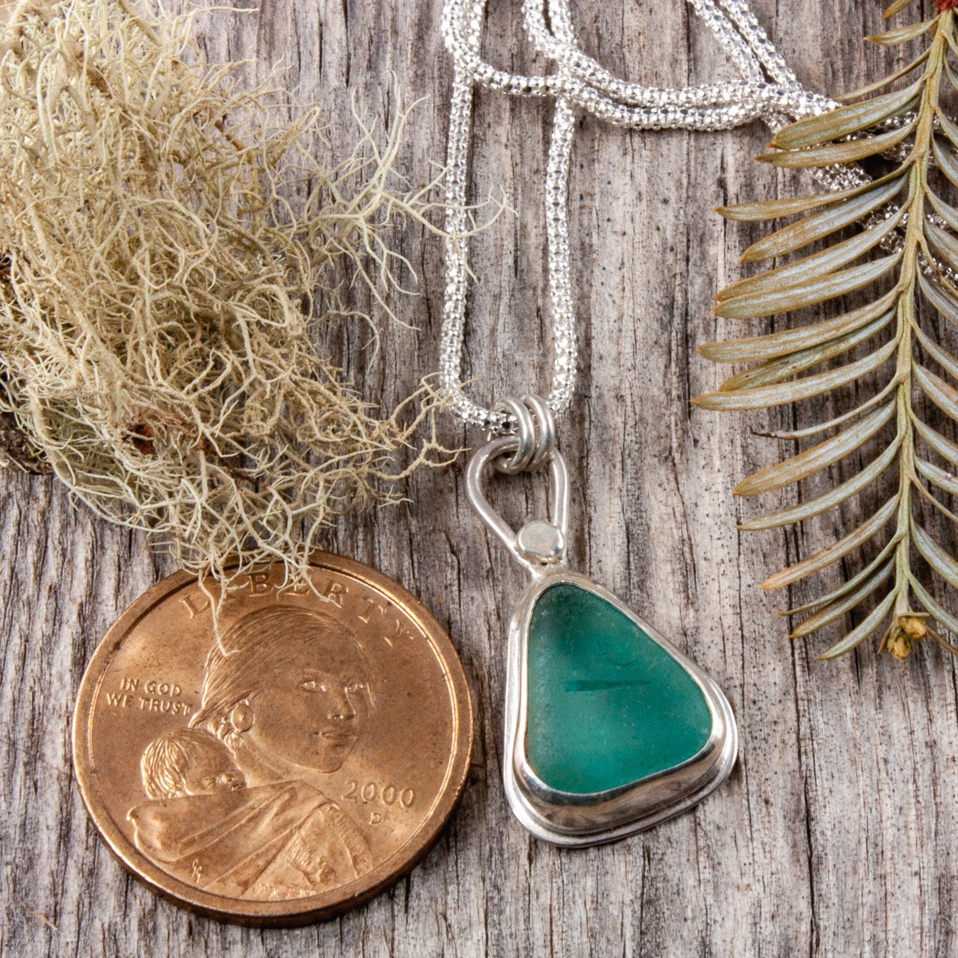 aqua sea glass necklace..