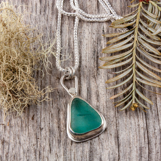 aqua sea glass necklace
