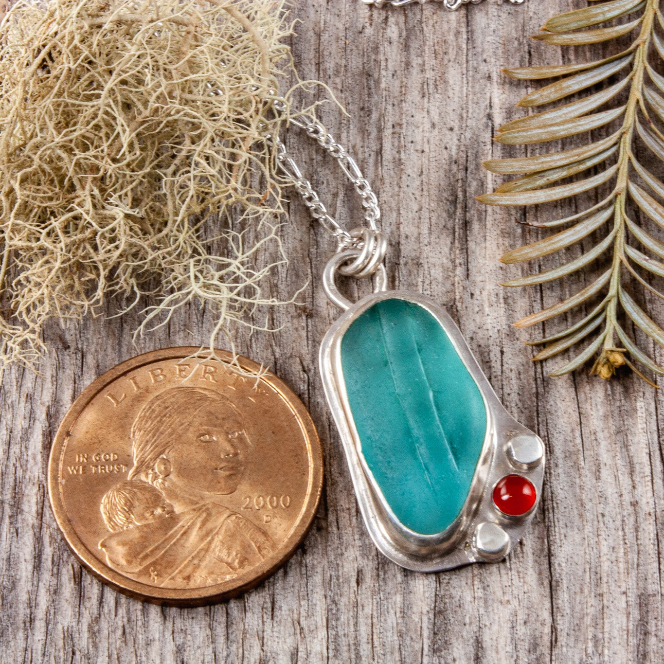 aqua sea glass with carnelian...