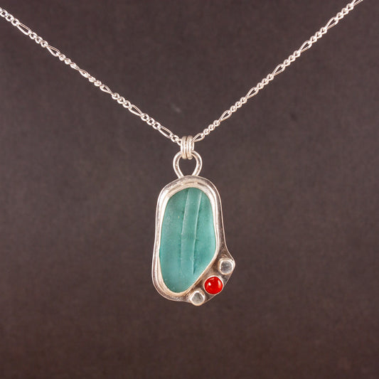 aqua sea glass with carnelian