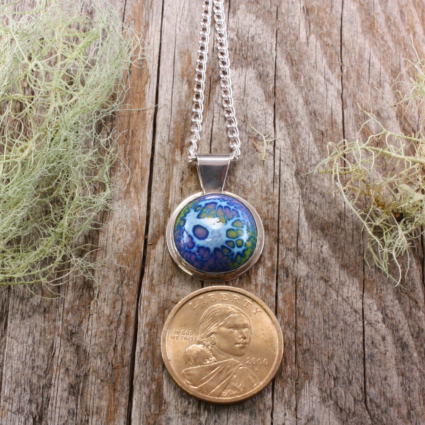 blue green enamel pendant.