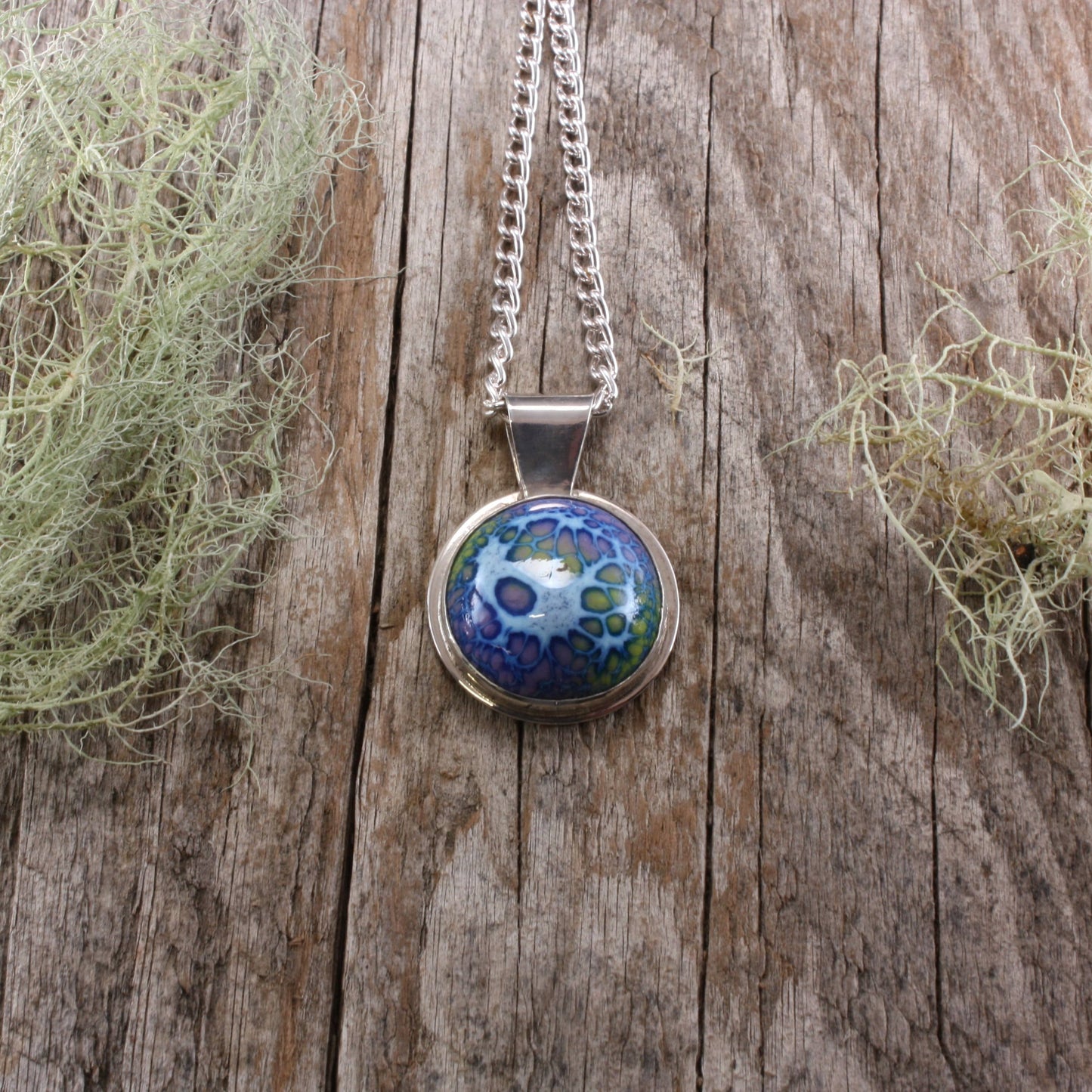 blue green enamel pendant