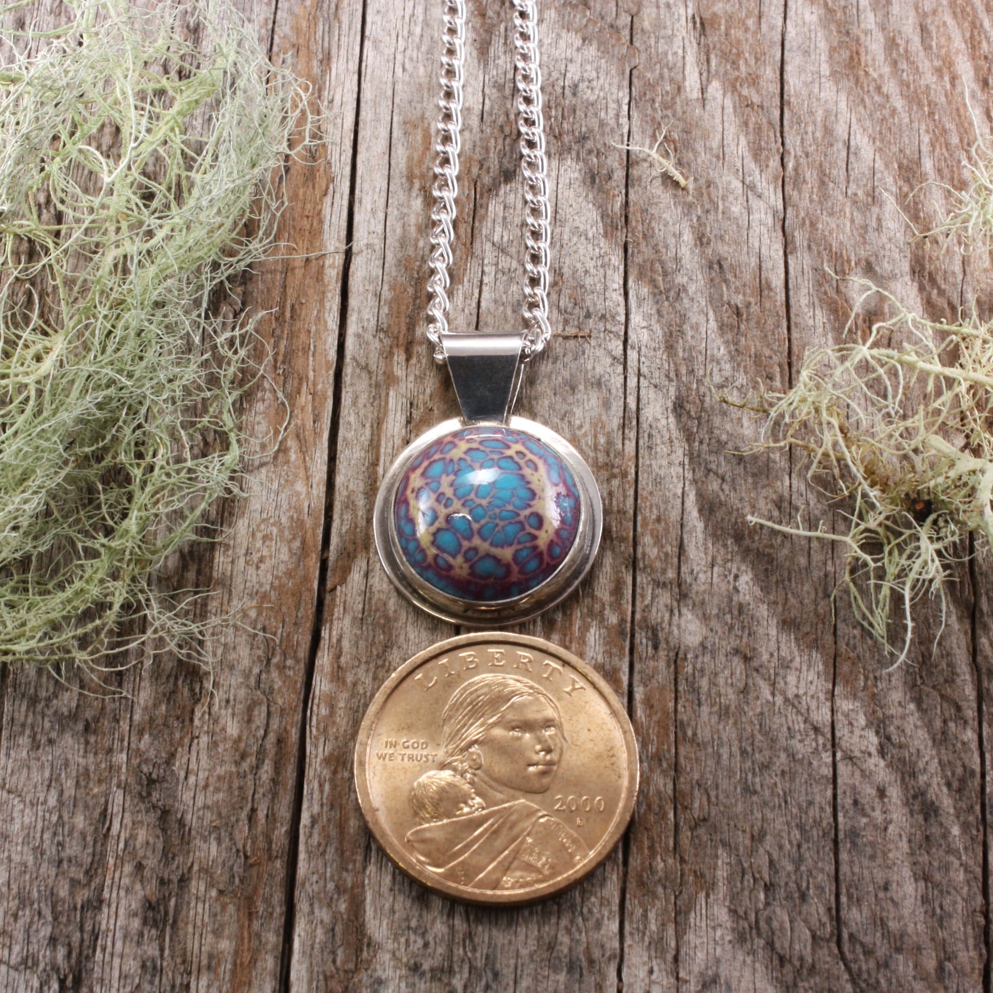 blue / raspberry enamel pendant.