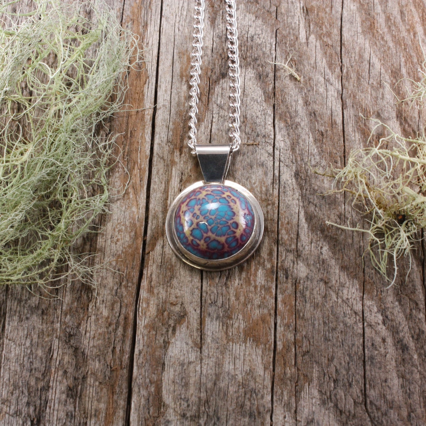blue / raspberry enamel pendant
