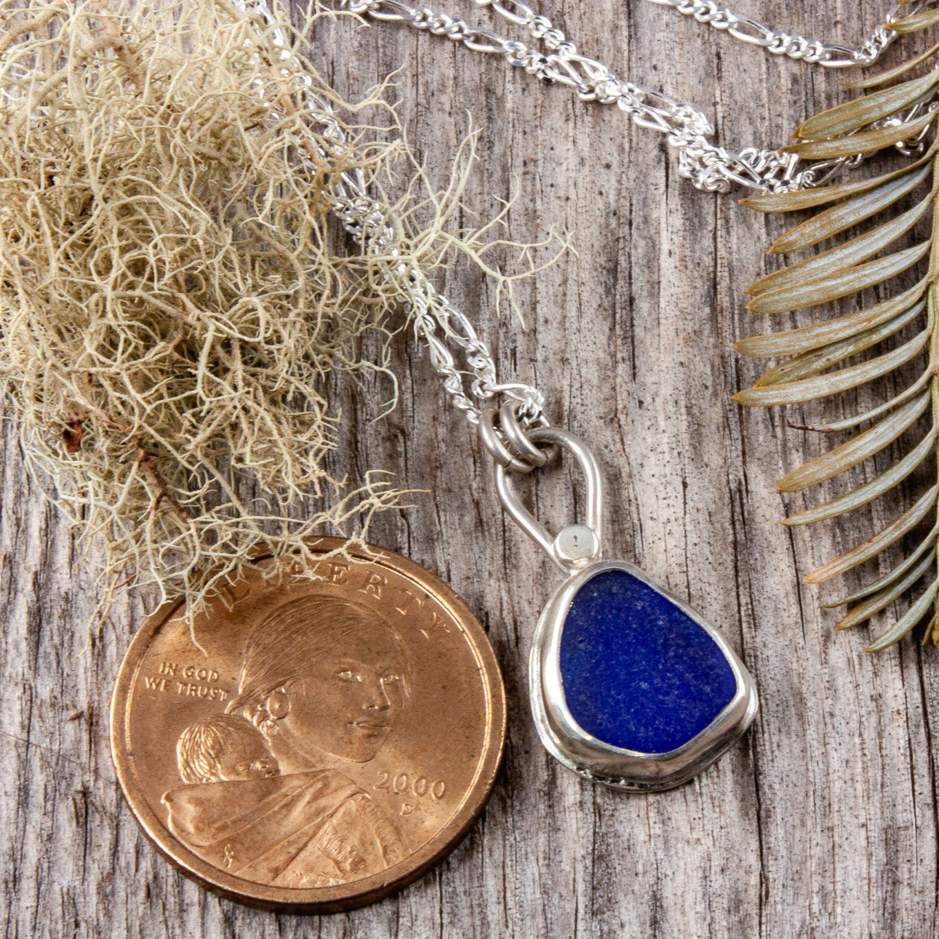 cobalt blue sea glass necklace.