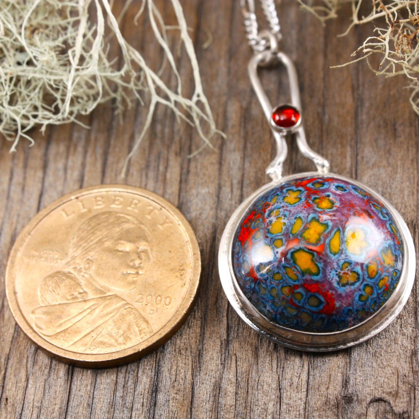 enamel pendant with garnet..