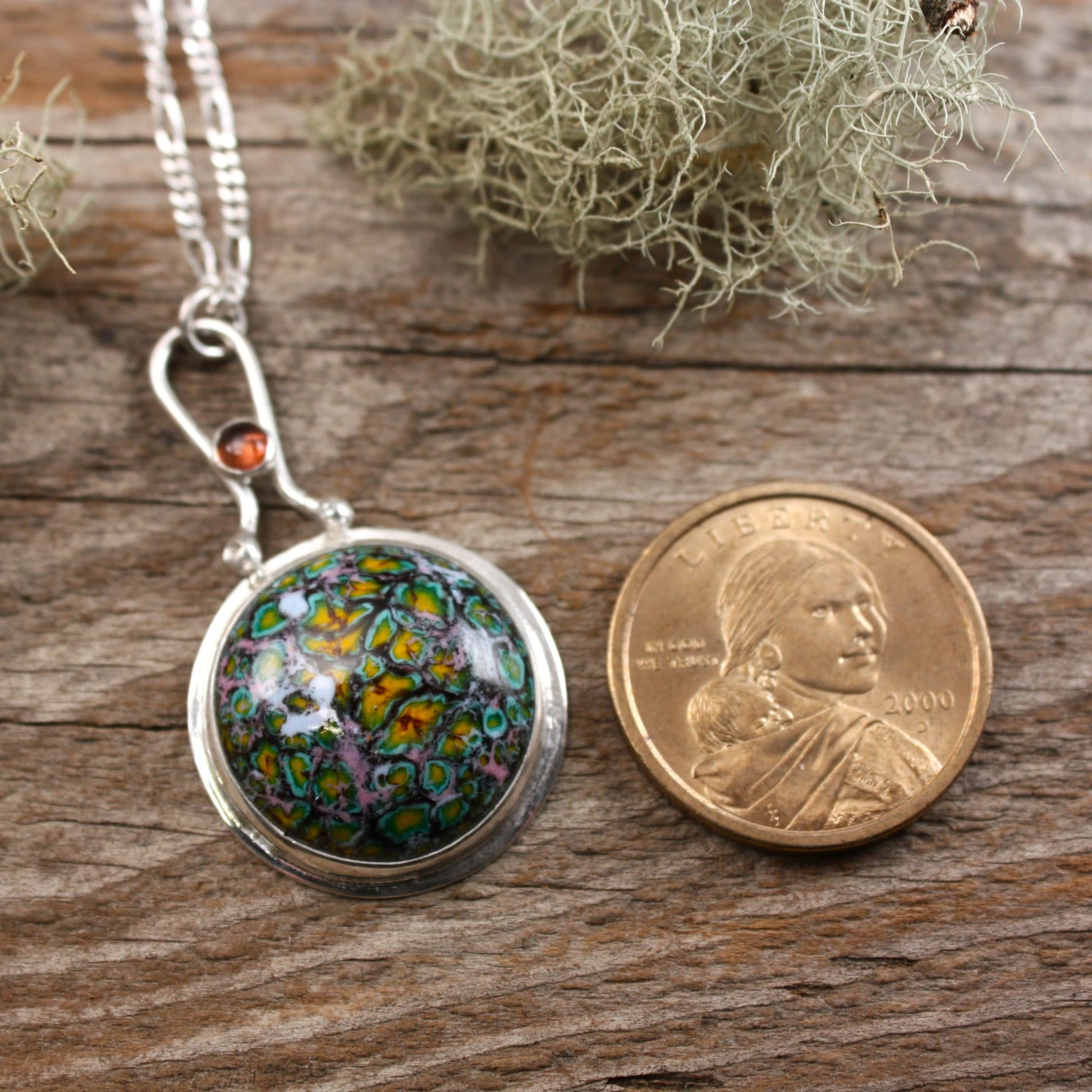 enamel pendant with pink tourmaline...