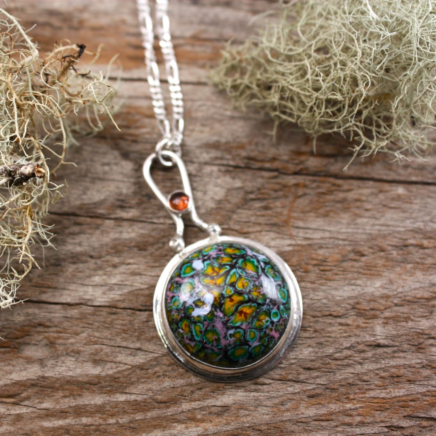 enamel pendant with pink tourmaline.