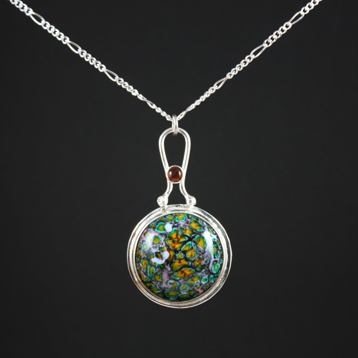 enamel pendant with pink tourmaline