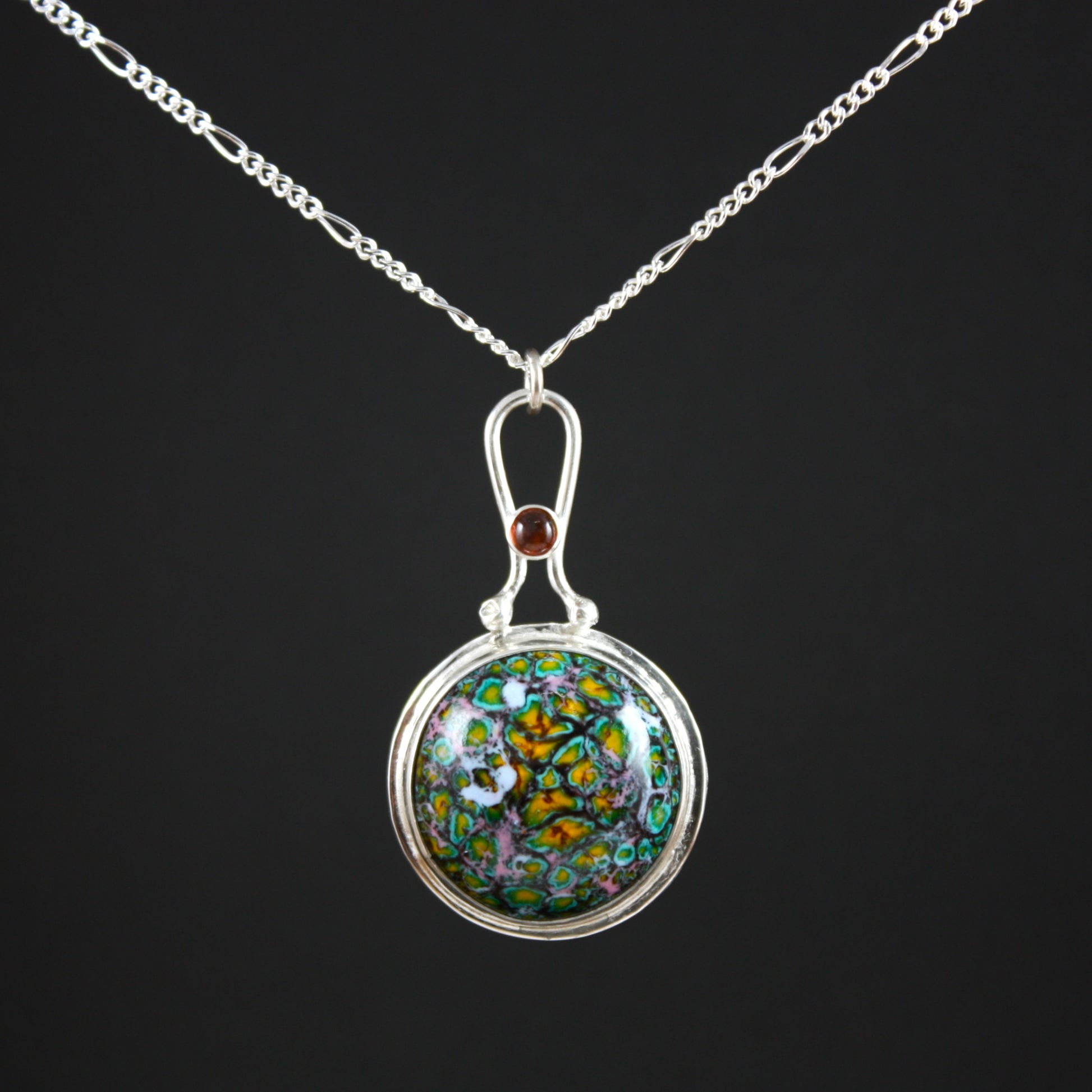 enamel pendant with pink tourmaline