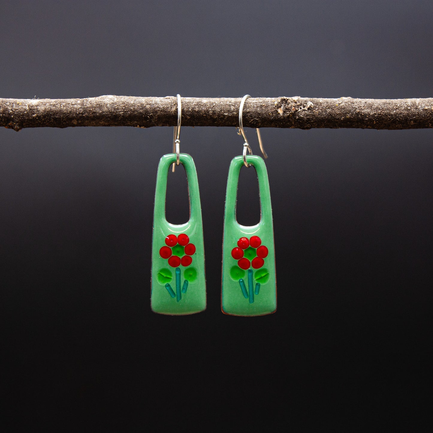 green floral drop earrings