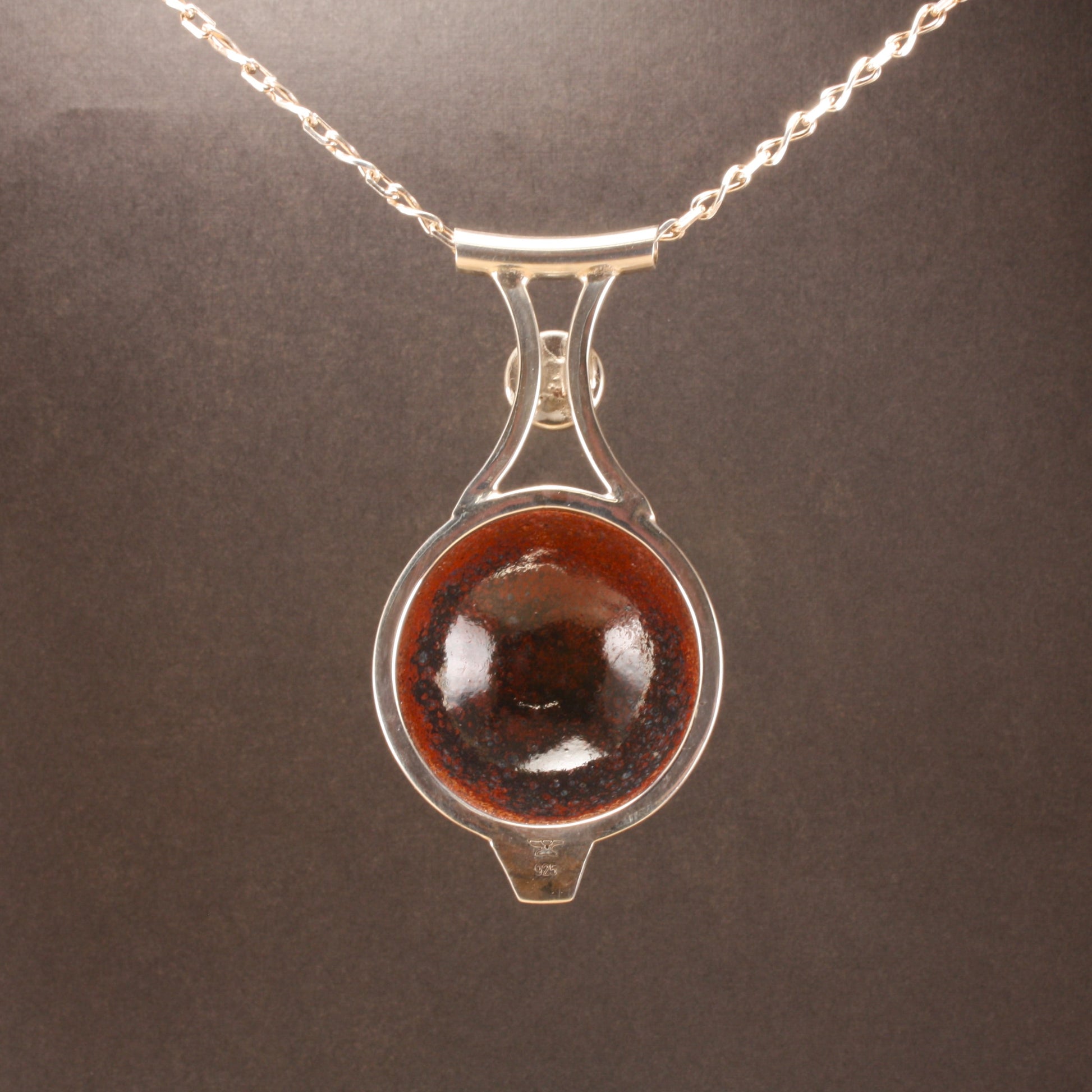 large enamel pendant with amber...
