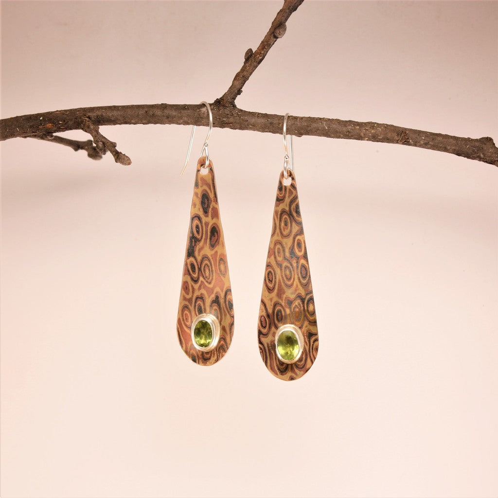 Mokume-Drop-Earrings-With-Peridot