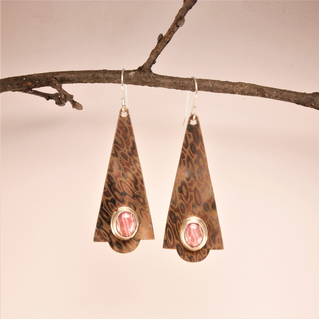 Mokume-pendulum-Earrings-with-Rhodochrosite