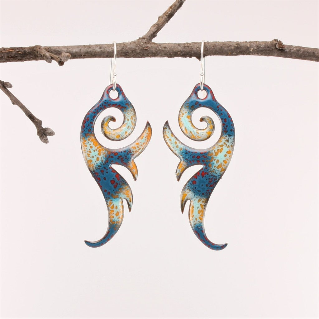 Orange-Blue-Feather-Earrings