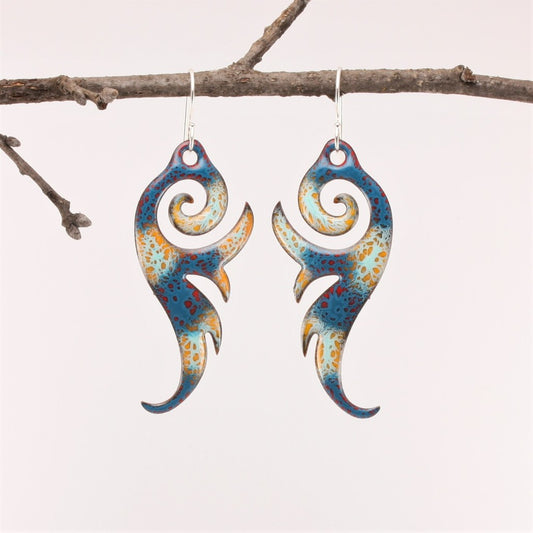 Orange-Blue-Feather-Earrings
