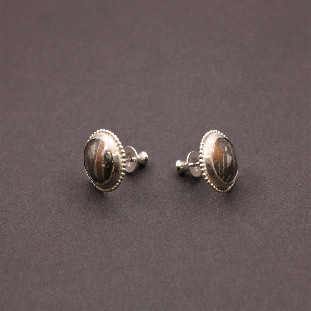 Silver-Gold-Shibuichi-Mokume-Stud-Earrings