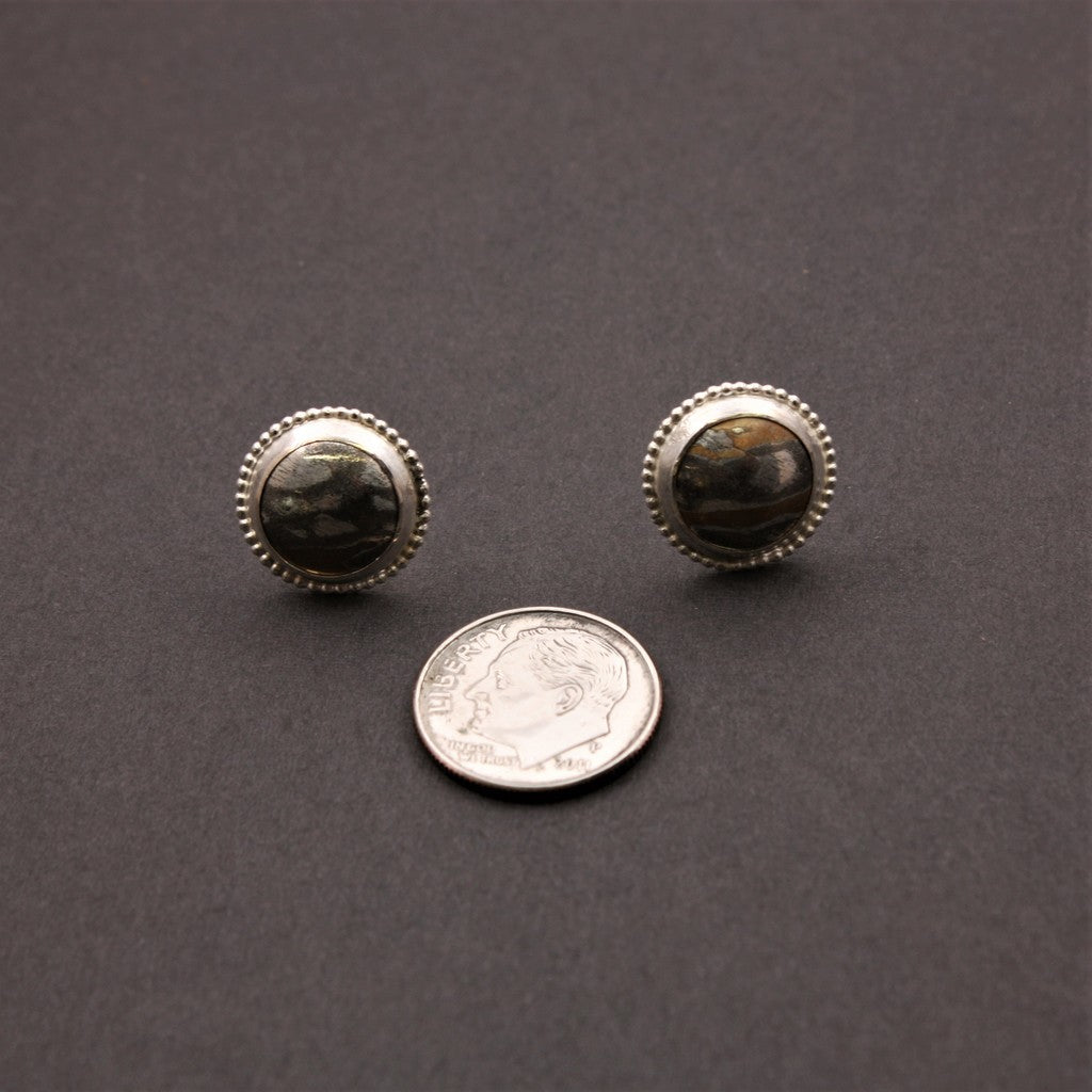 Silver-Gold-Shibuichi-Mokume-Stud-Earrings