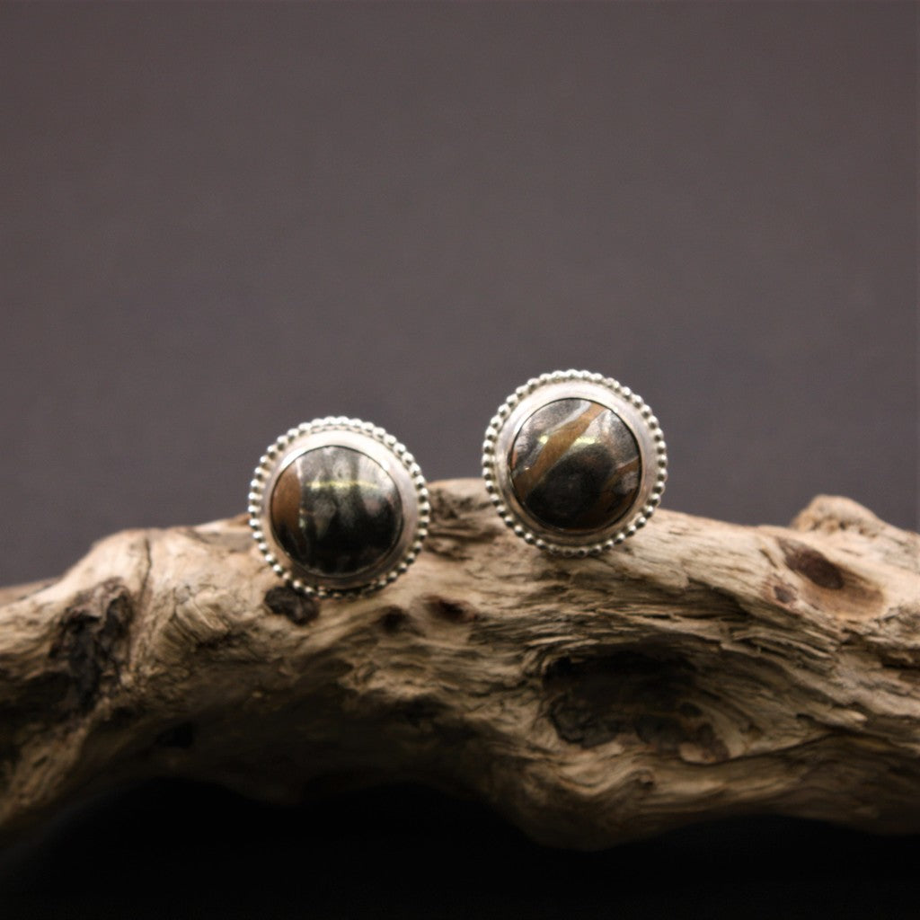 Silver-Gold-Shibuichi-Mokume-Stud-Earrings