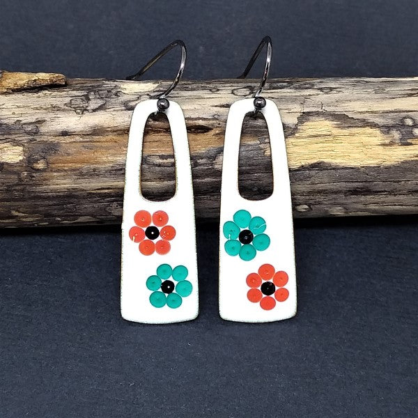 Teal-And-Orange-Flower-Pedal-Drop-Earrings