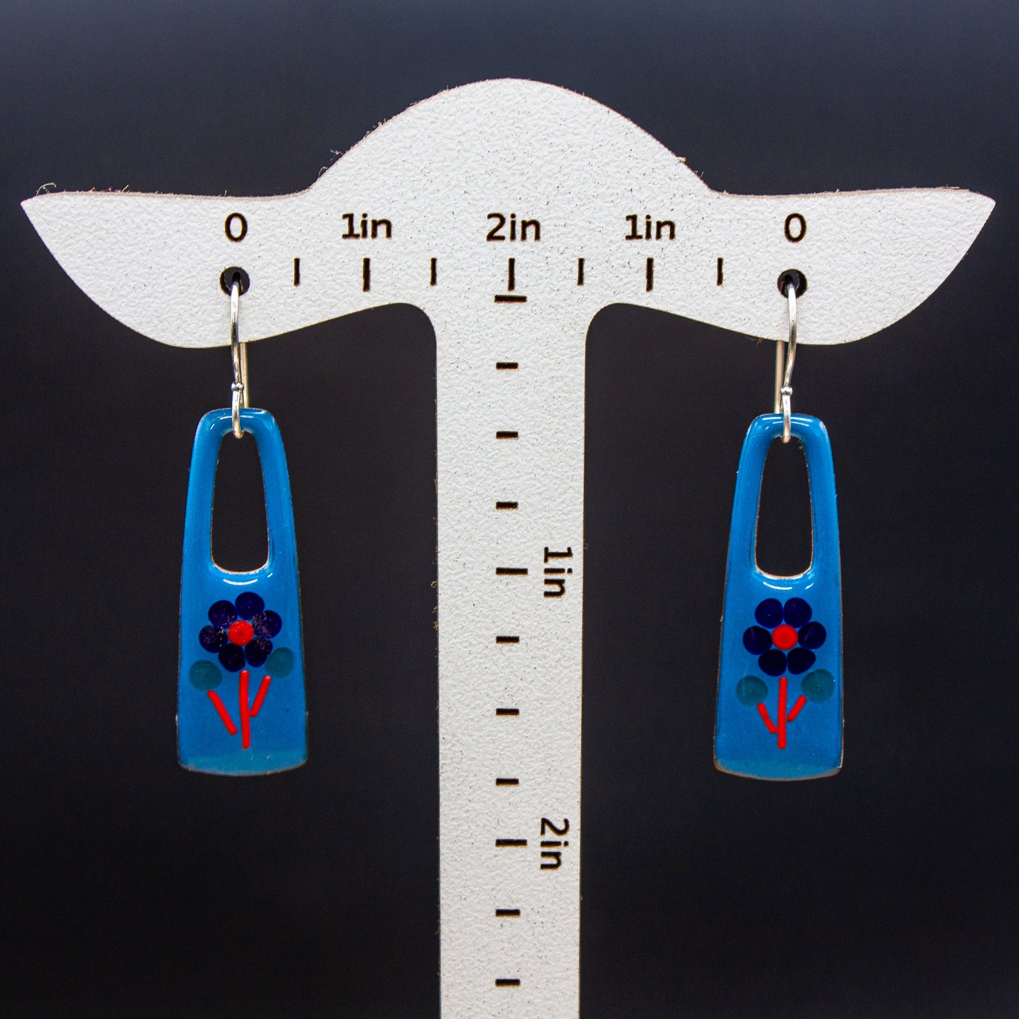 Blue floral drop earrings..