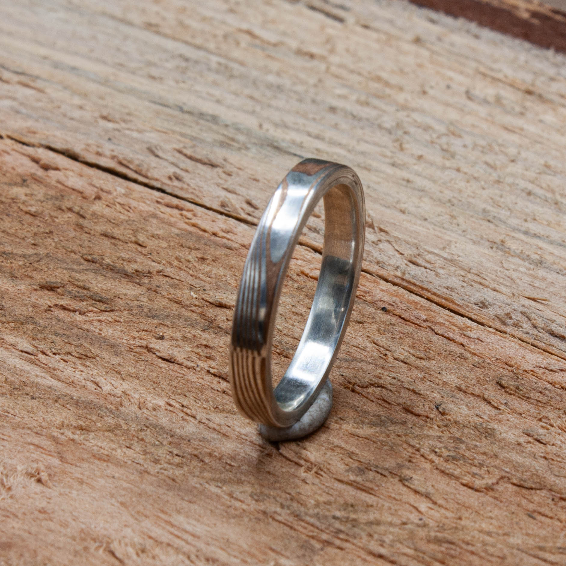 Flat band Mokume ring