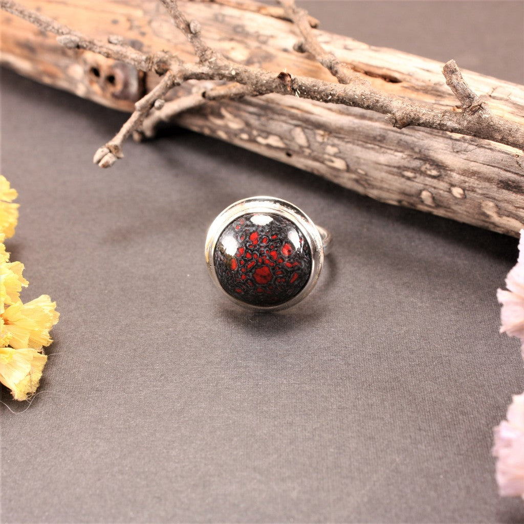 Gray-Red-Enamel-Ring