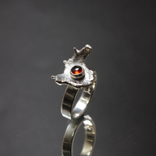 Water Cast Ring with Garnet