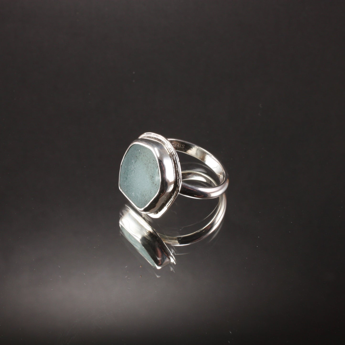 aqua sea glass ring..