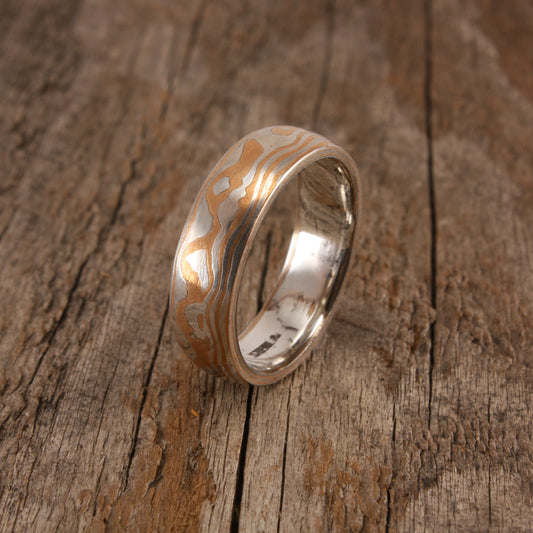 bronze and silver mokume gane ring