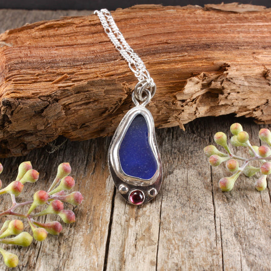 cobalt sea glass necklace