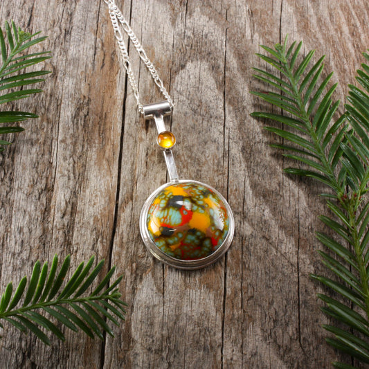 enamel pendant with amber