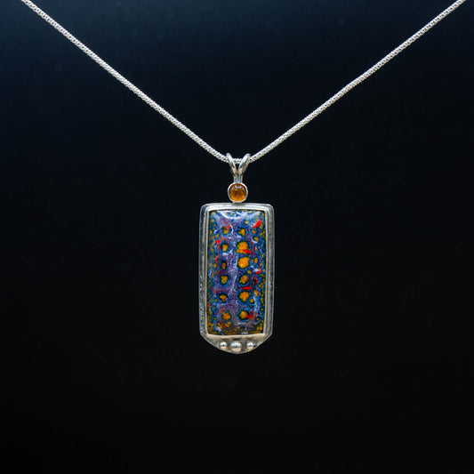 Enamel Pendant with an Amber Cabochon