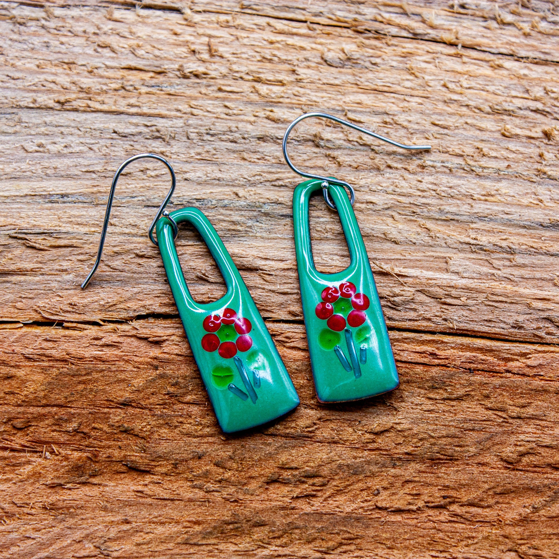 green floral drop earrings.