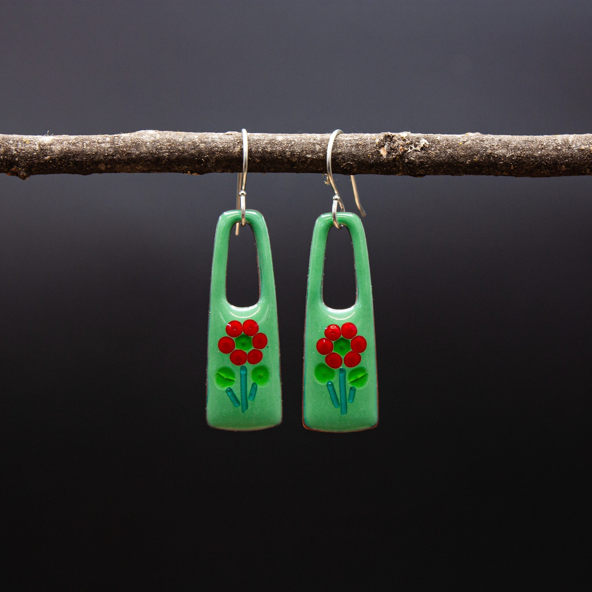 green floral drop earrings