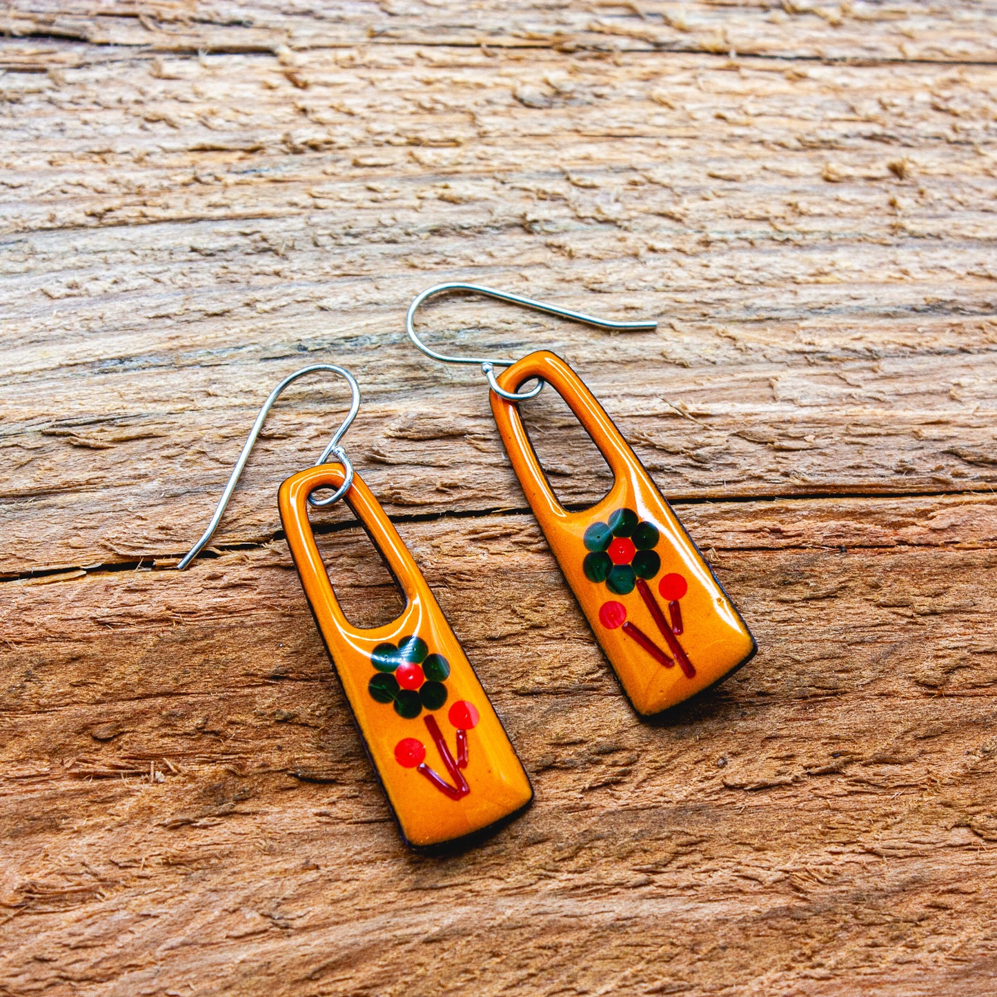 orange floral drop earrings.