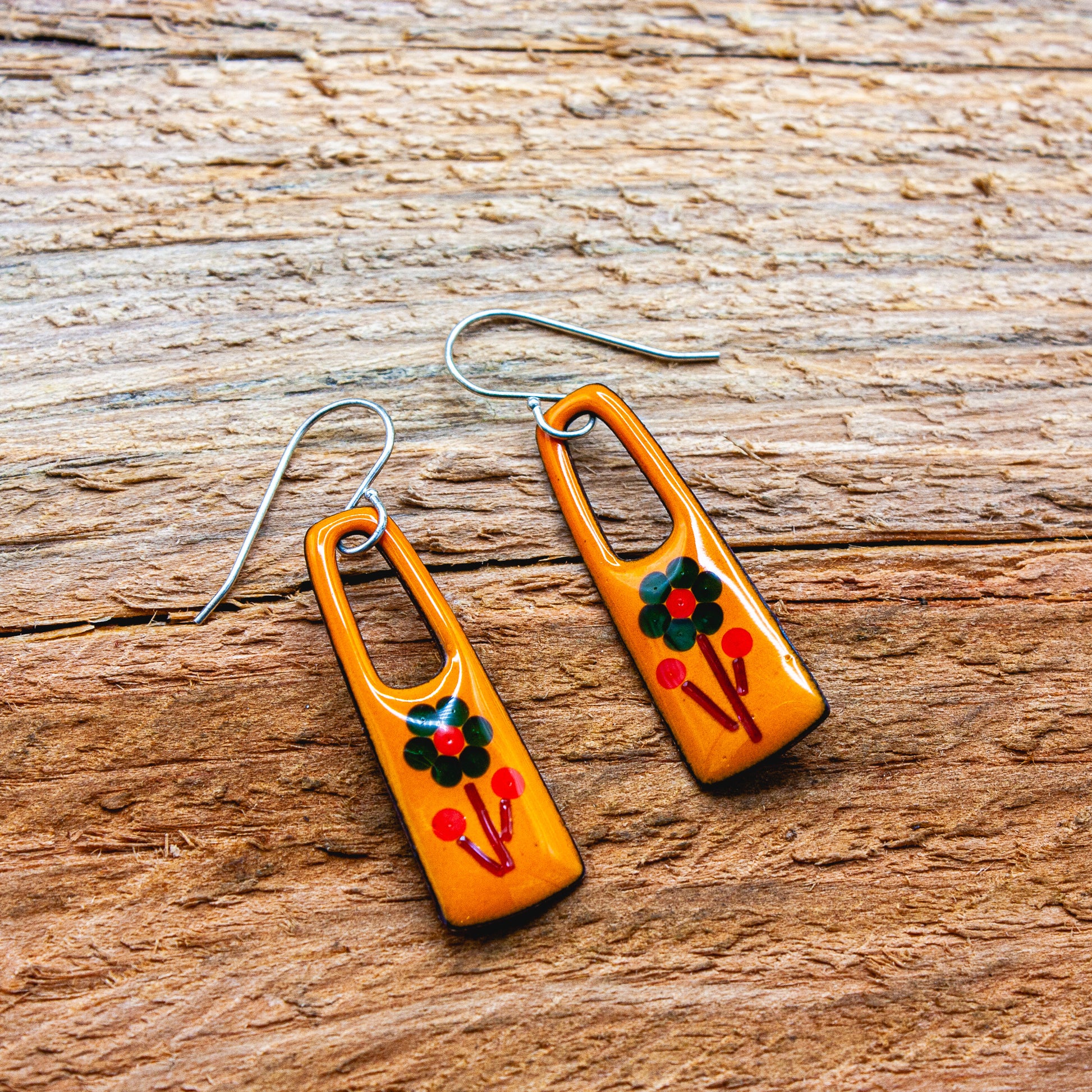 orange floral drop earrings.
