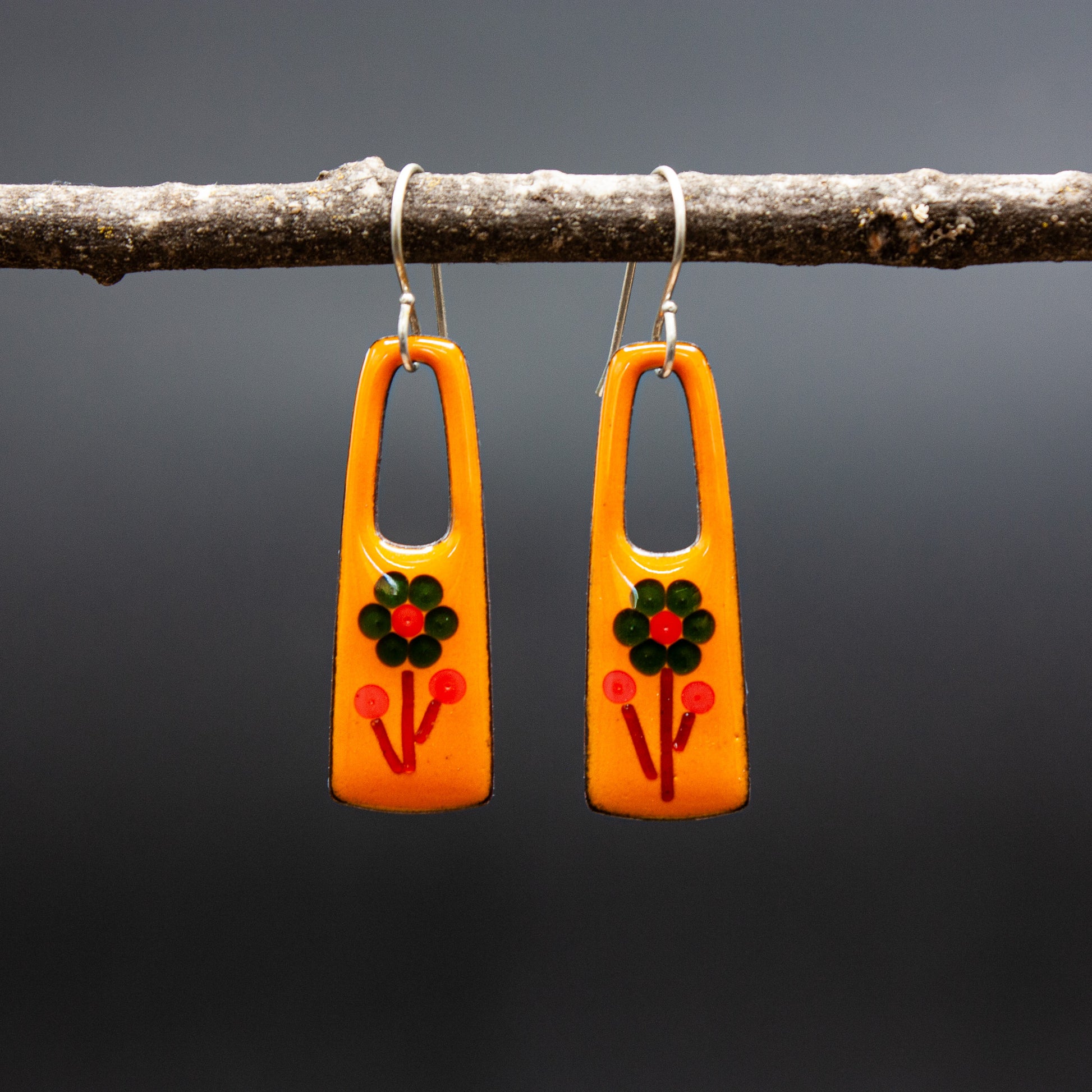 orange floral drop earrings
